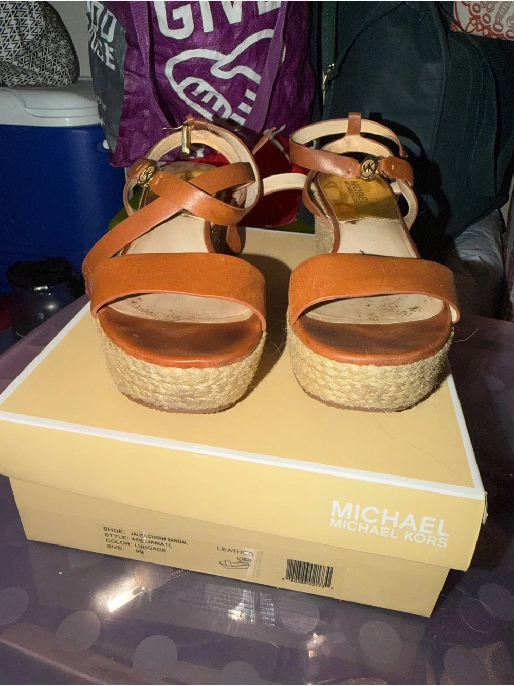 Michael Kors Brown Leather Espadrille Wedge Sandals, with Box